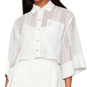 BCBmaxiara  White Lace Button-Up Women's Crop Top Size S